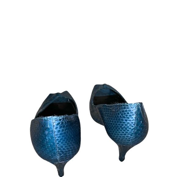 Stuart Weitzman Mr. Seymour Blue Snakeskin Peep Toe Heels Size 8 - Picture 9 of 10